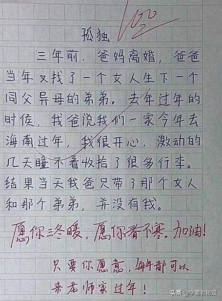 15字作文获得满分，孤独表达得酣畅淋漓，老师赞叹：当代朱自清