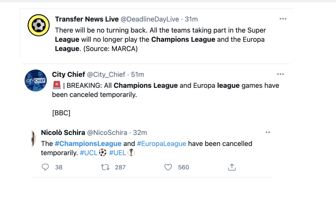 欧冠和欧联杯什么时候取消(真假？曝欧冠及欧联杯暂停举行！欧超官宣：赛事每年8月开始)