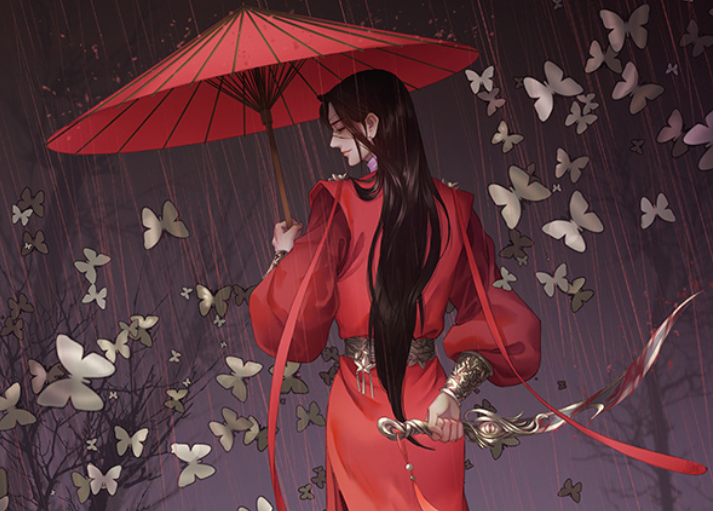 而花城的身上还有几个标志性的武器,比如那把红伞,实际上这个也不算