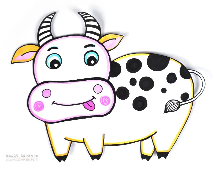 儿童画教程|动物主题绘画课程《青青草原上的花奶牛》