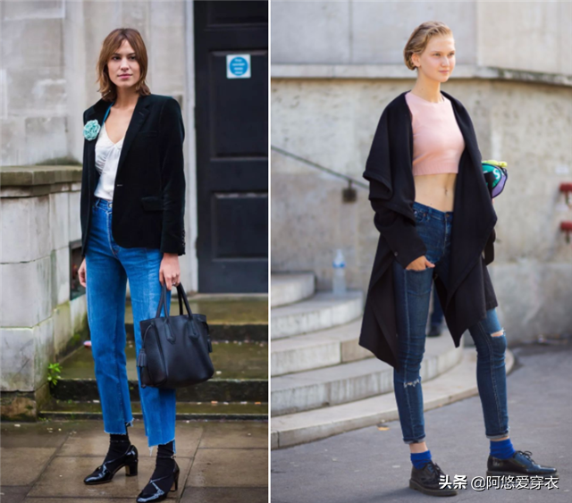 露脚踝过时了，今年流行“九分裤+长袜”这样搭，小个子穿特显高