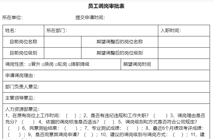 员工调薪审批表