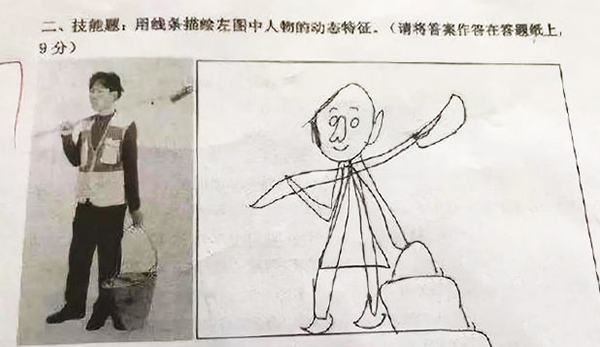 看到学生的美术试卷，老师哭笑不得，直呼：我没有这样的学生