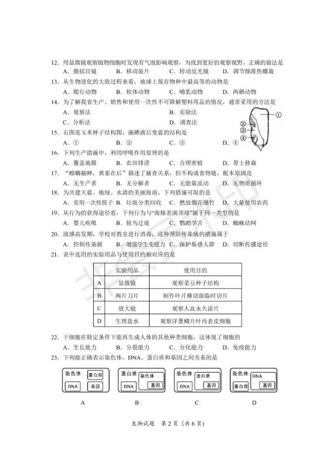 来啦！2019海南中考数学、化学、生物试题及答案
