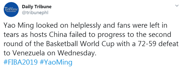 外國媒體評論籃球世界杯（外媒點評中國男籃世界杯出局：姚明無能為力 和奧運表現沒啥兩樣）