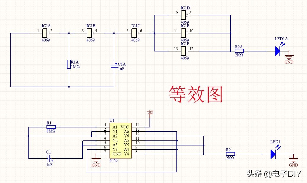 這是一個由門電路組成的低頻多諧振盪器.