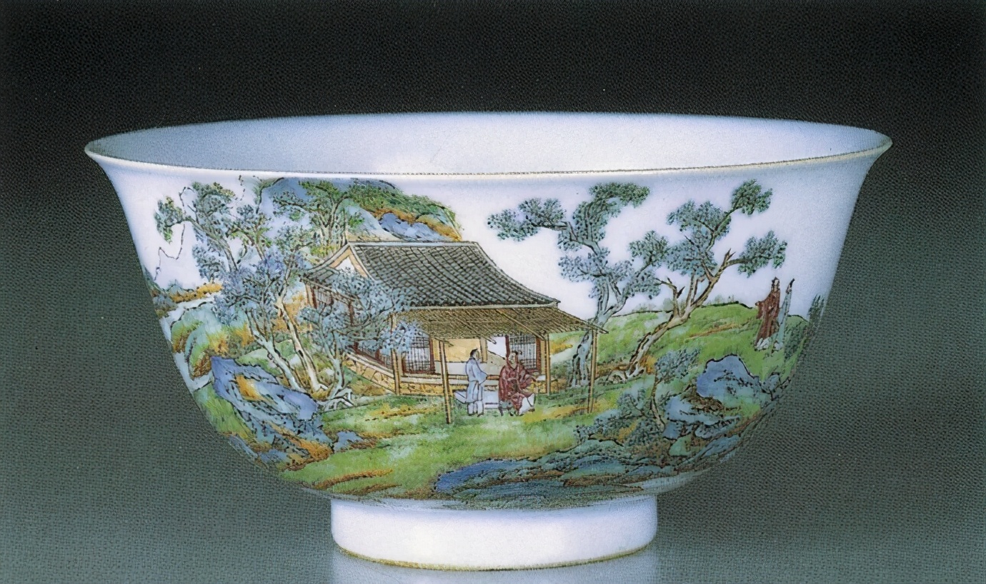 价格300万一只碗,200万在画片上,不多见的精品珐琅彩山水绘画
