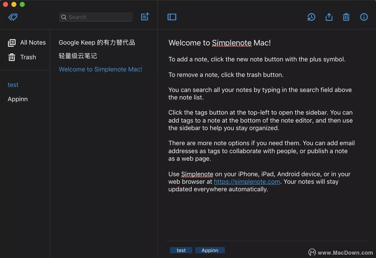 Simplenote for Mac(纯文本笔记软件)