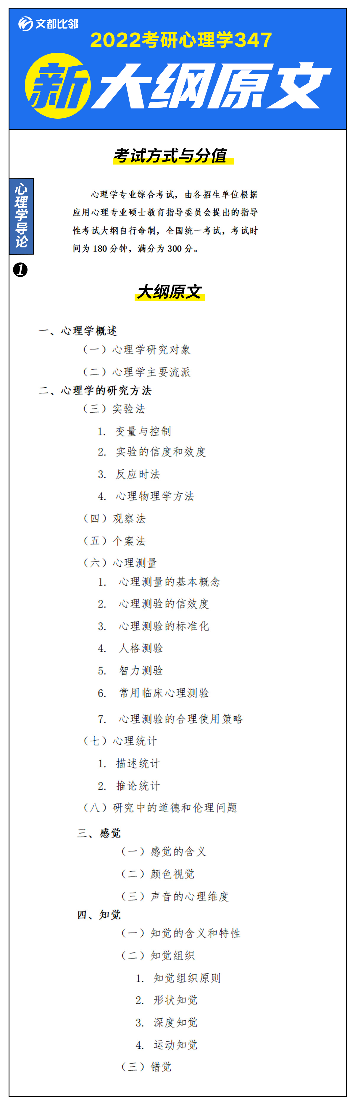 347心理学专业综合（2022心理学考研347大纲原文）
