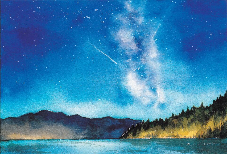 银河奥特曼怎么画(超简单的水彩手绘梦幻星空画法)