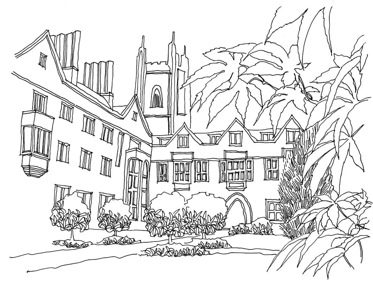 不会画校园风景速写？教你分步骤画多伦多校园建筑，画的太美了