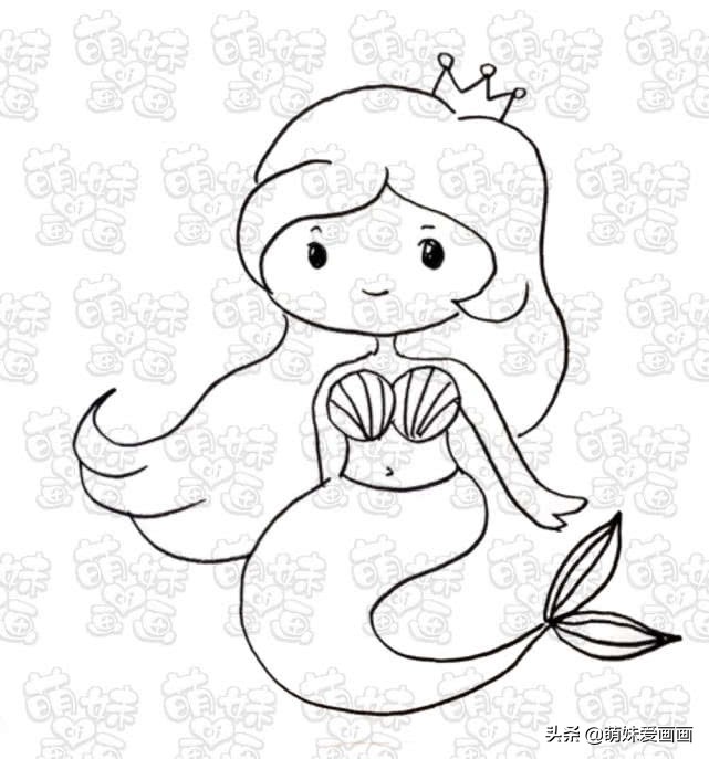 童话故事简笔画 神秘海底世界里的美人鱼公主,涂上漂亮的颜色吧