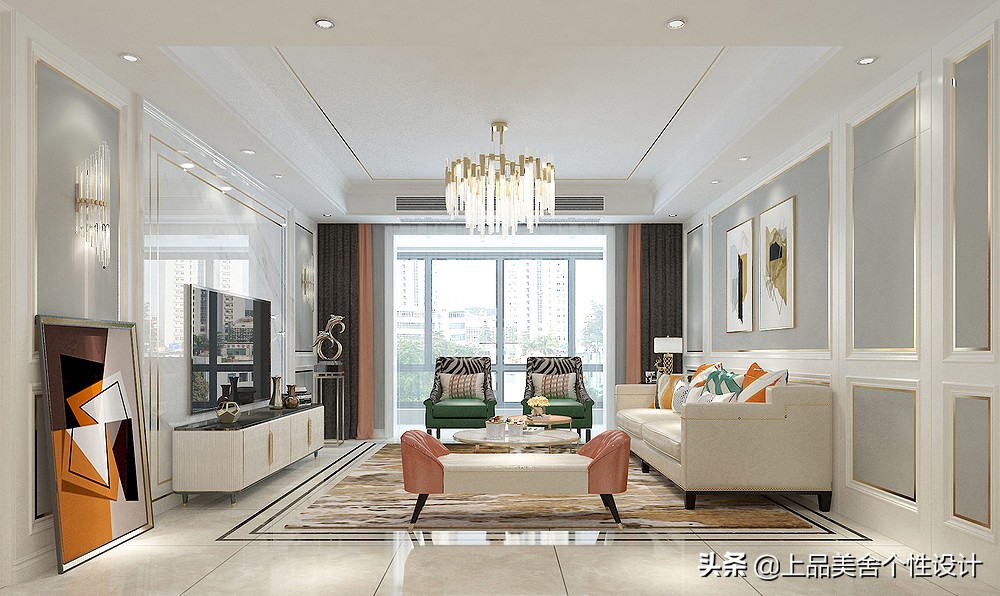 爵士白大理石图片(125平米美式风格，爵士白大理石做背景显大气，温暖舒适的三居室)