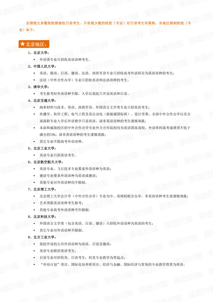 哪些大学不招收高考日语考生，全都列出来了