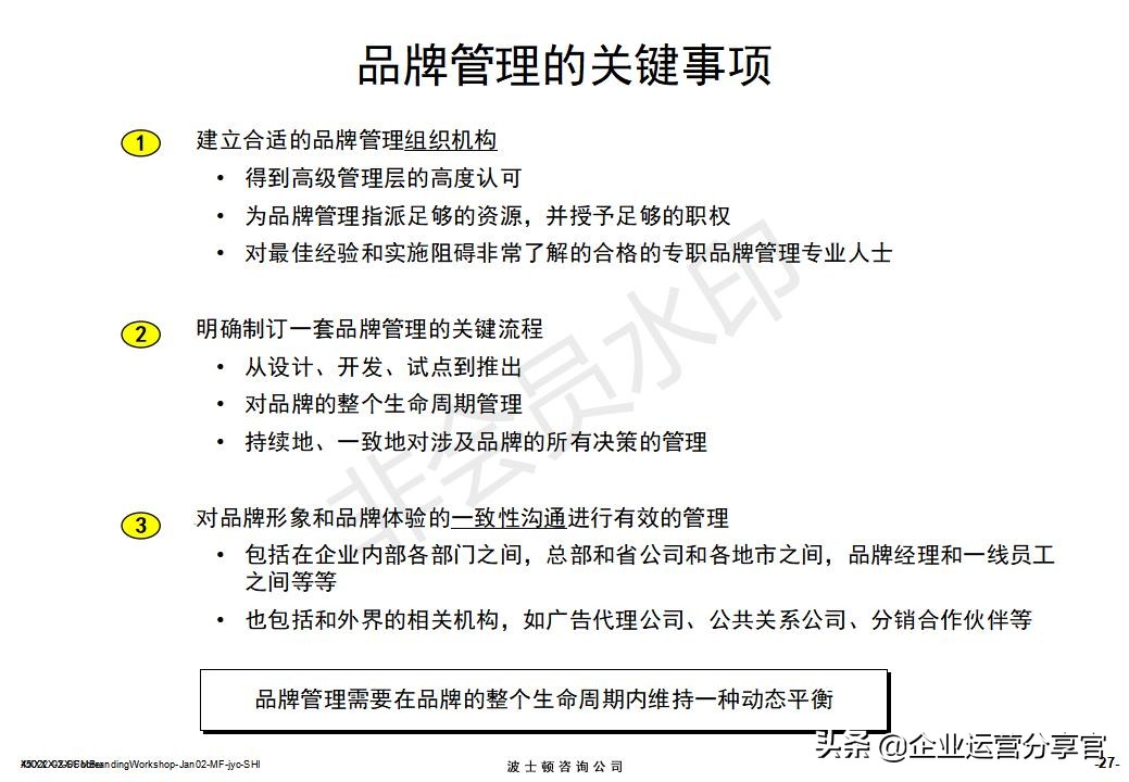 价值百万的波士顿集团内部培训资料：服务性品牌管理要点