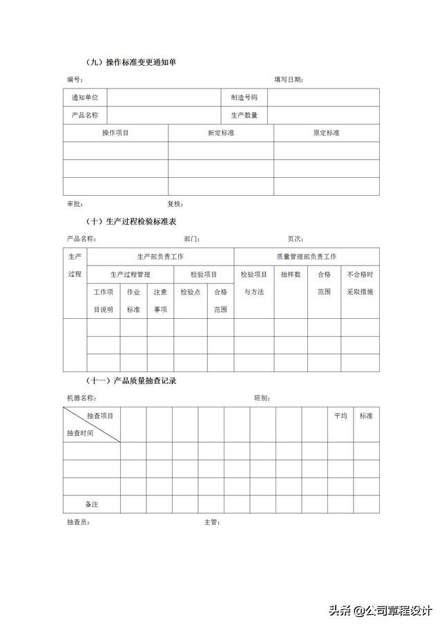 质量管理表格大全