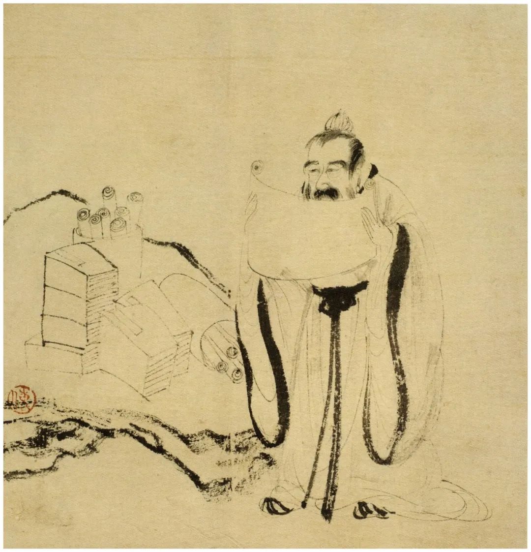 傅抱石画的古代高士们在苍松翠柏间写诗作赋游山玩水，惬意