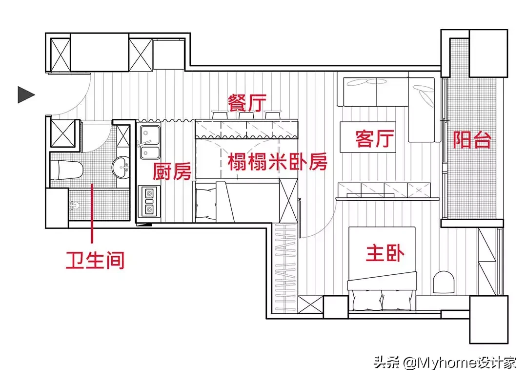 刀把户破解,修改平面图后,多了塌塌米空间,还有两房跟大厨房!