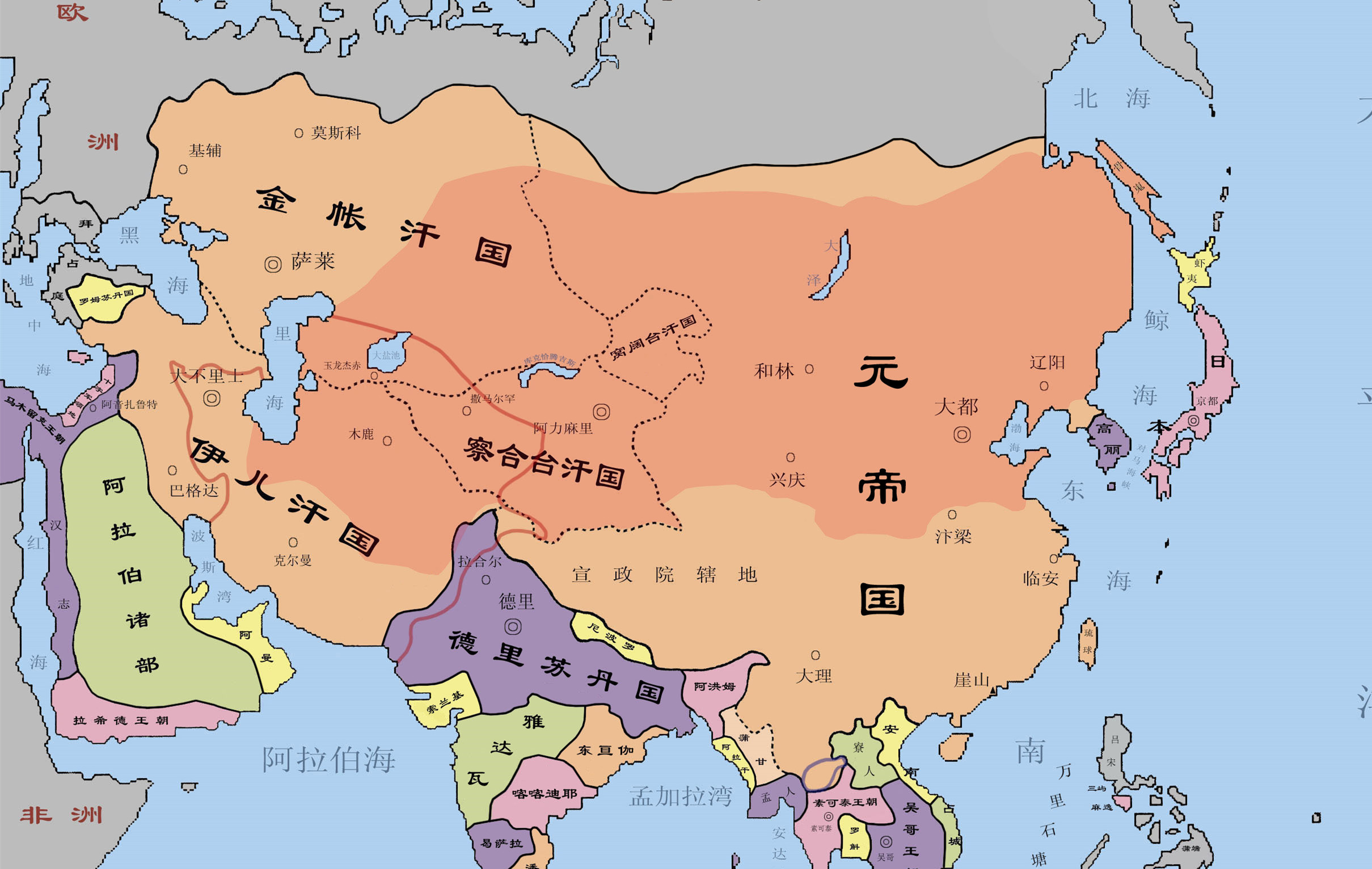 蒙古帝国疆域图最大时图片