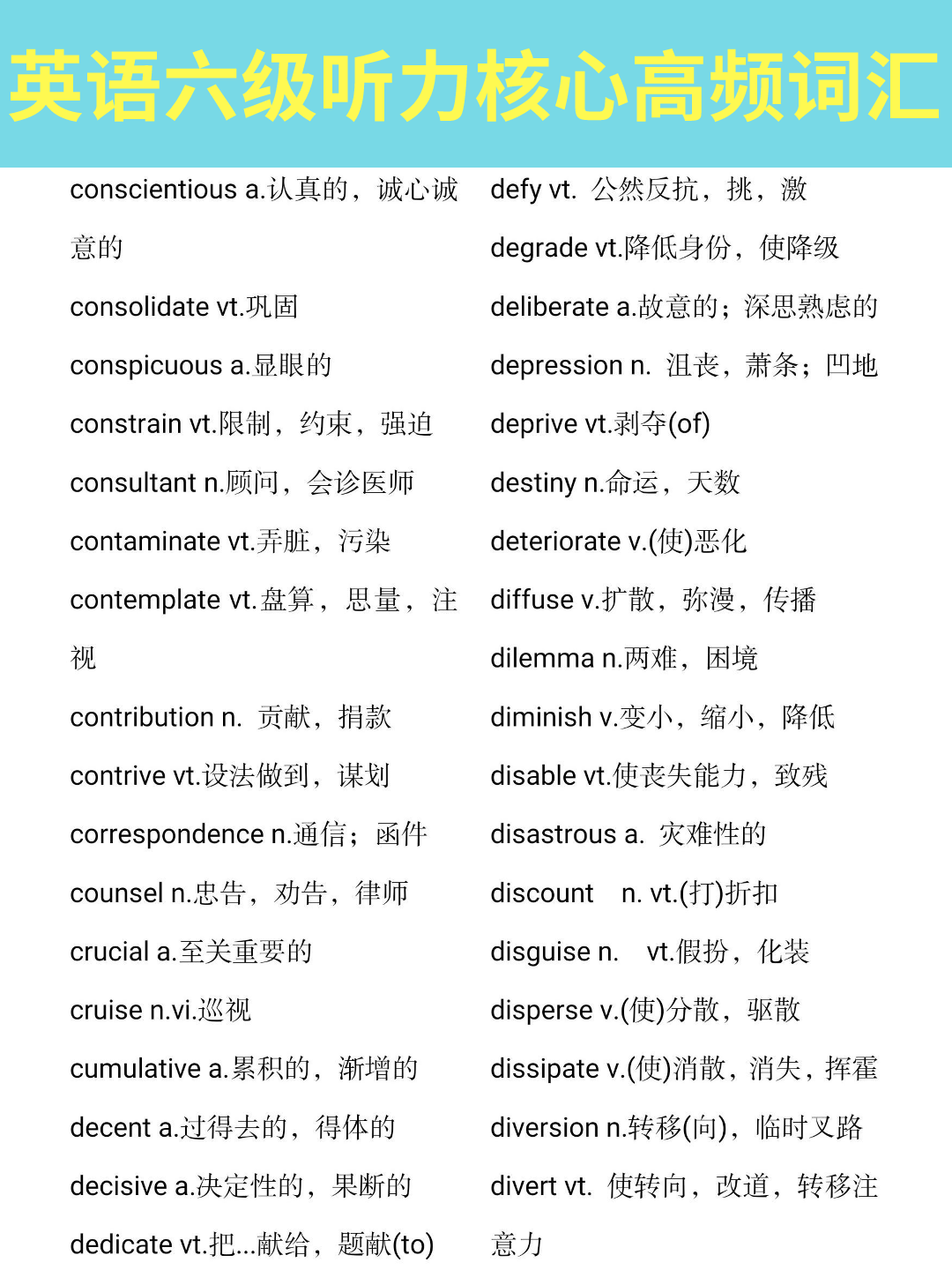「四六级」英语六级听力核心高频词汇