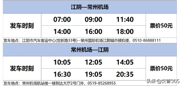 常州机场大巴江阴专线时刻表（时间+路线）