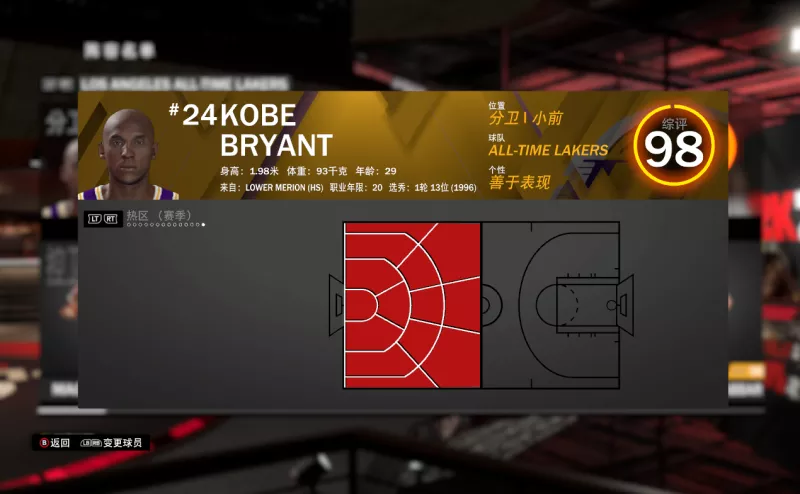 nba2k14科比配哪些队友（科比-布莱恩特&amp;加里-佩顿属性、徽章、热区一览）