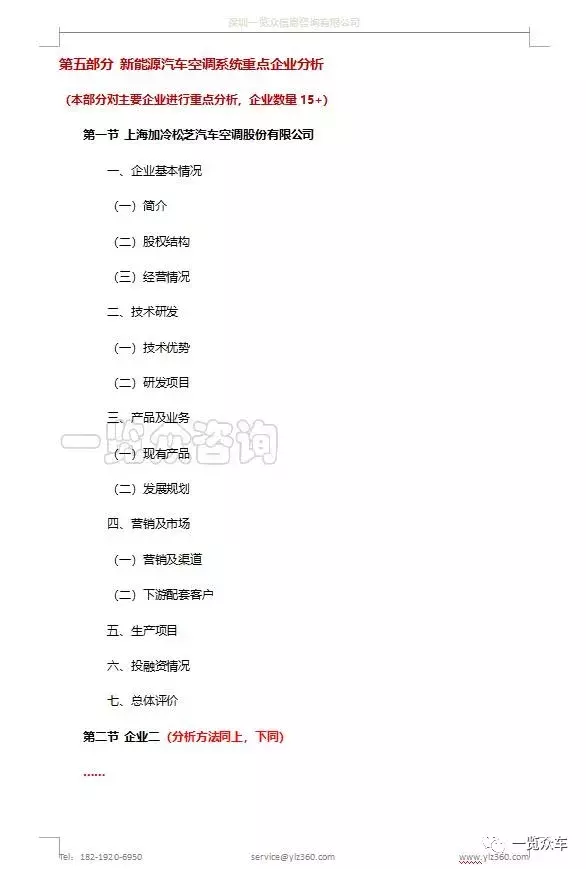 新能源汽车空调系统市场及企业调研报告「一览众咨询」