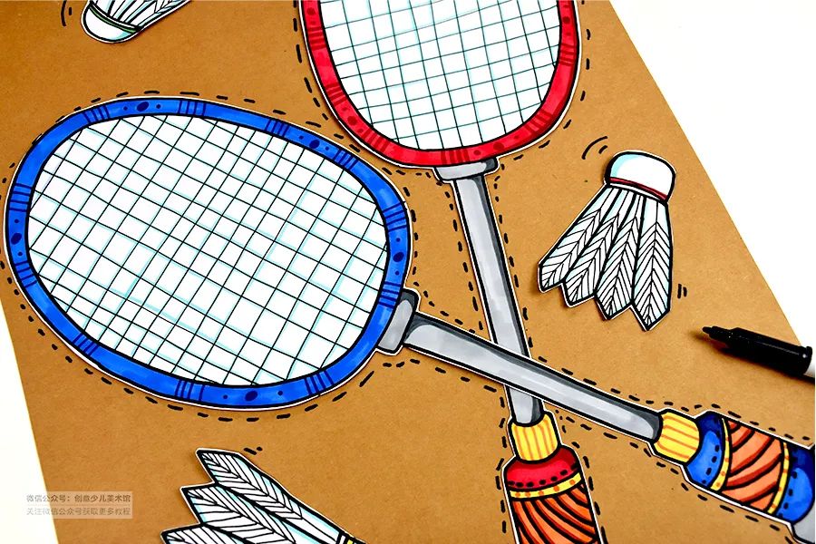 打羽毛球拍怎么画(儿童画教程|创意写生美术课程《一副羽毛球拍》)