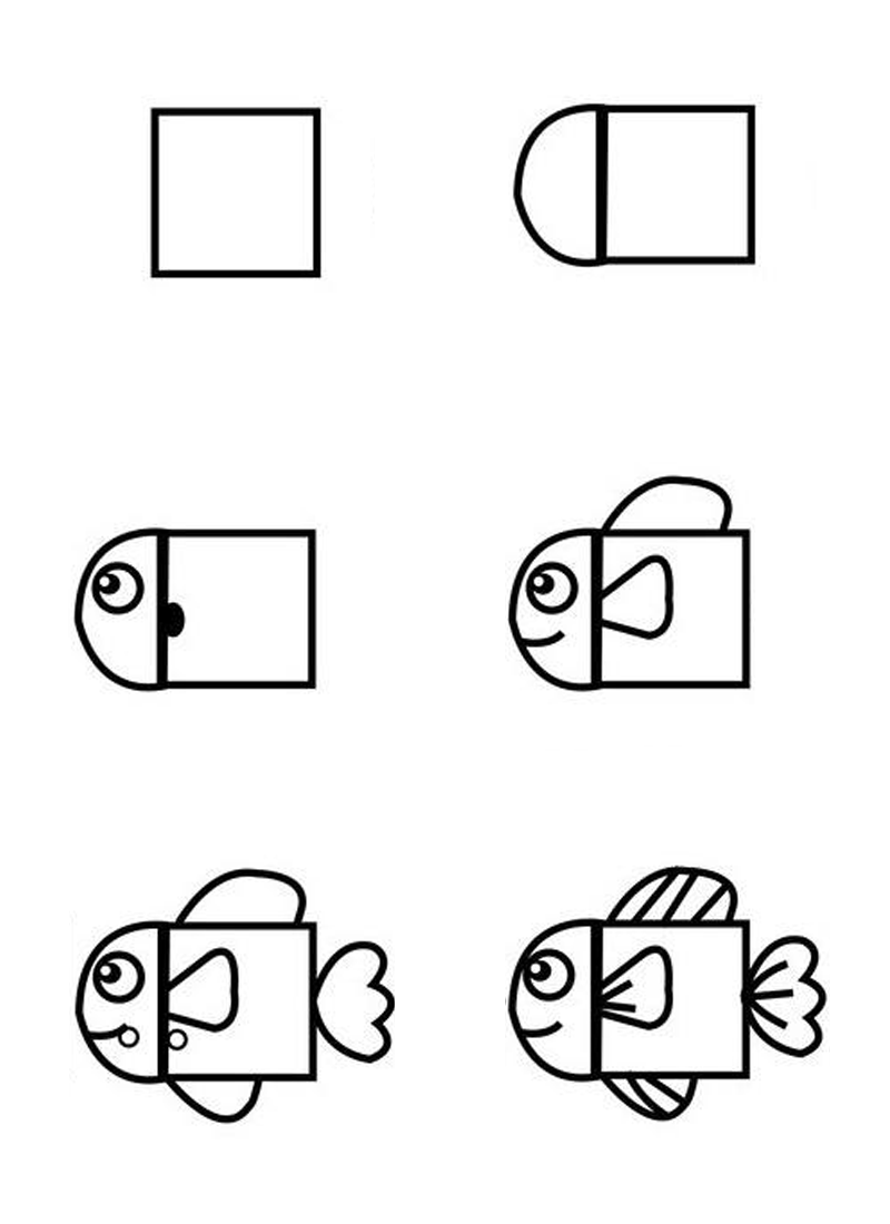 4步就能画各种鱼的简笔画,非常适合零基础入门教程