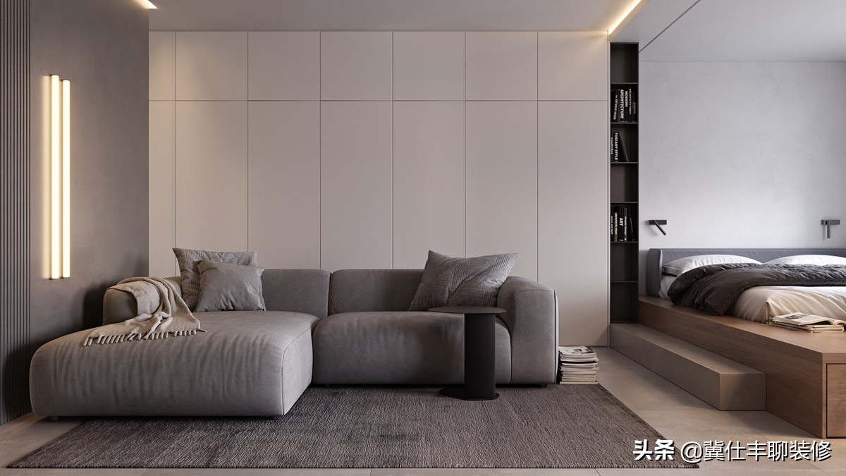 35㎡大开间，以地台为床，以定制柜为墙，实用又漂亮