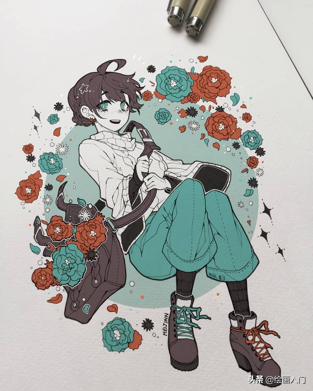 漫画角色创作手稿,针管笔马克笔手绘插画,个性鲜明简洁唯美