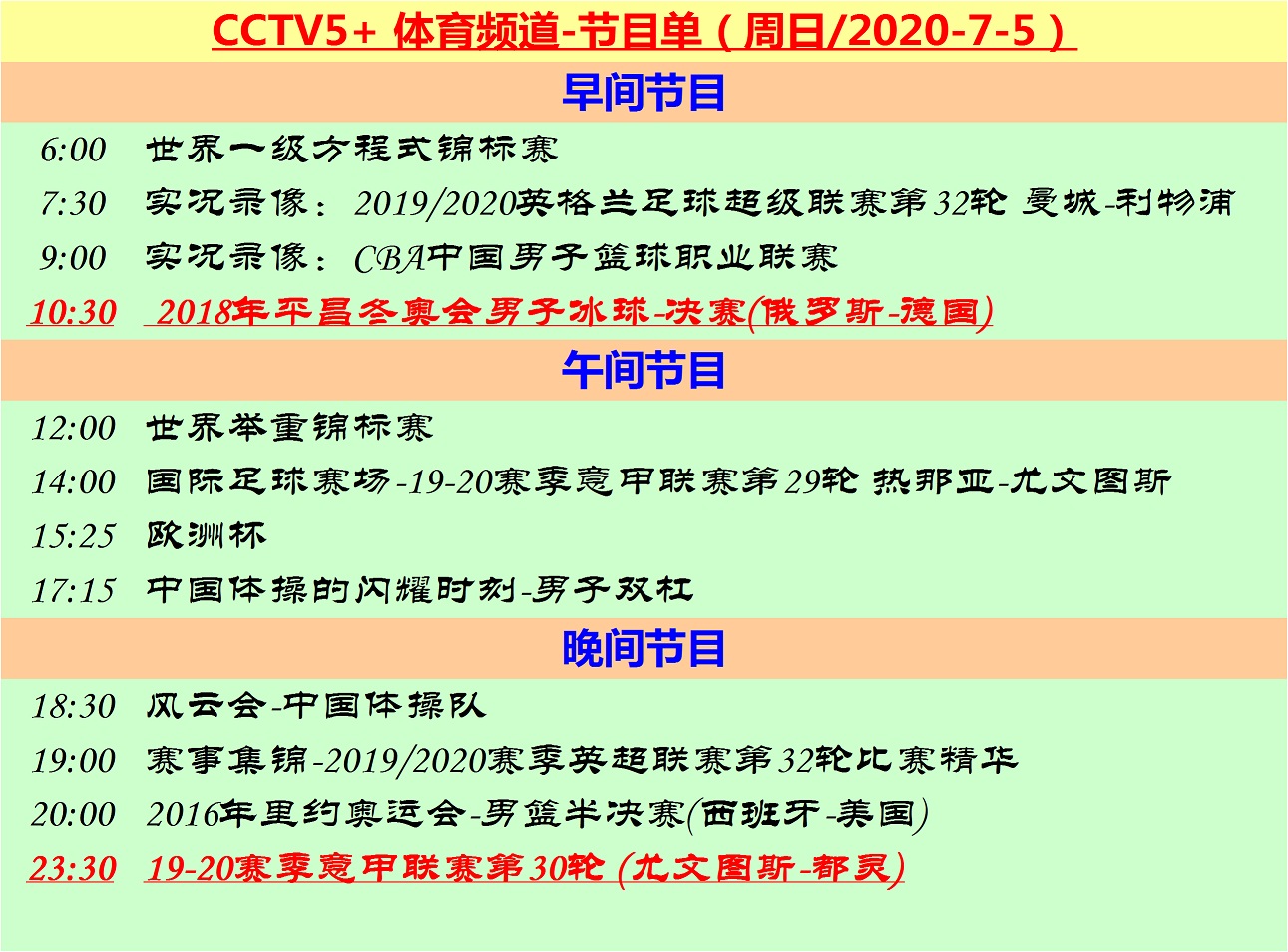 世界杯直播俄罗斯21日(周日直播英超意甲：CCTV5和CCTV5 让你锁定夏日夜)