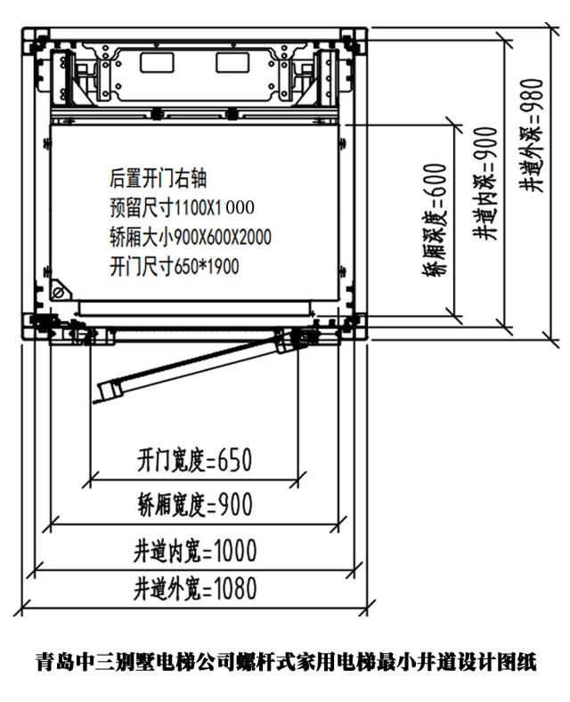 家用别墅电梯里曳引电梯、螺杆电梯、强驱电梯安装最小尺寸图示