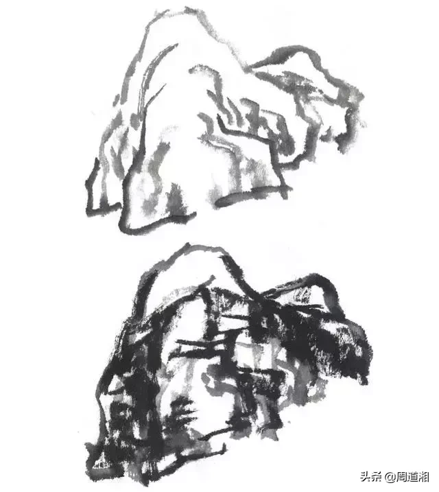 国画教程|山的表现方法、山石墨法及山坡路径、泉水瀑布的画法