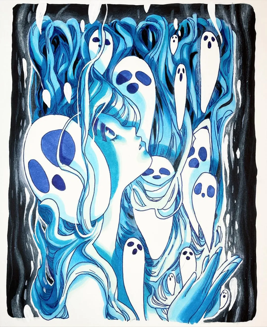 又酷又炫的60张线描马克笔少女,动感,帅气的画风,简单清新