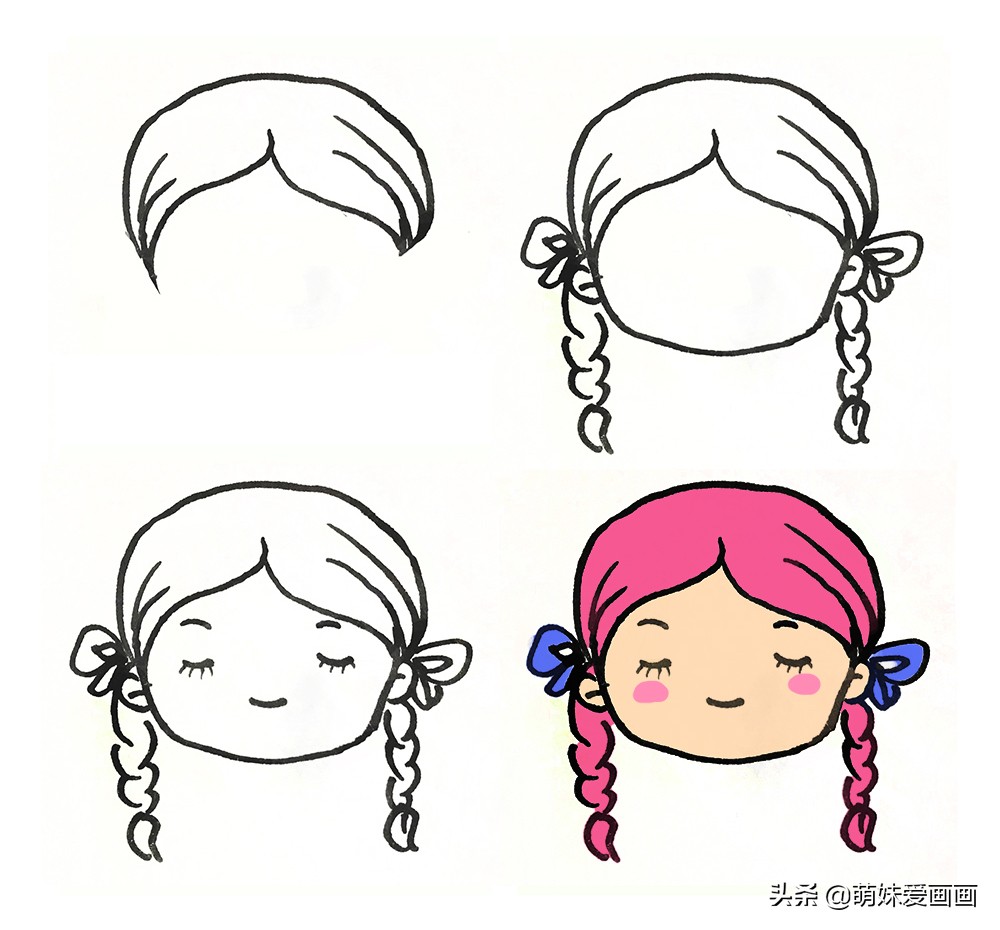 可爱的女孩头像简笔画大全|学画不同表情和发型的小女孩