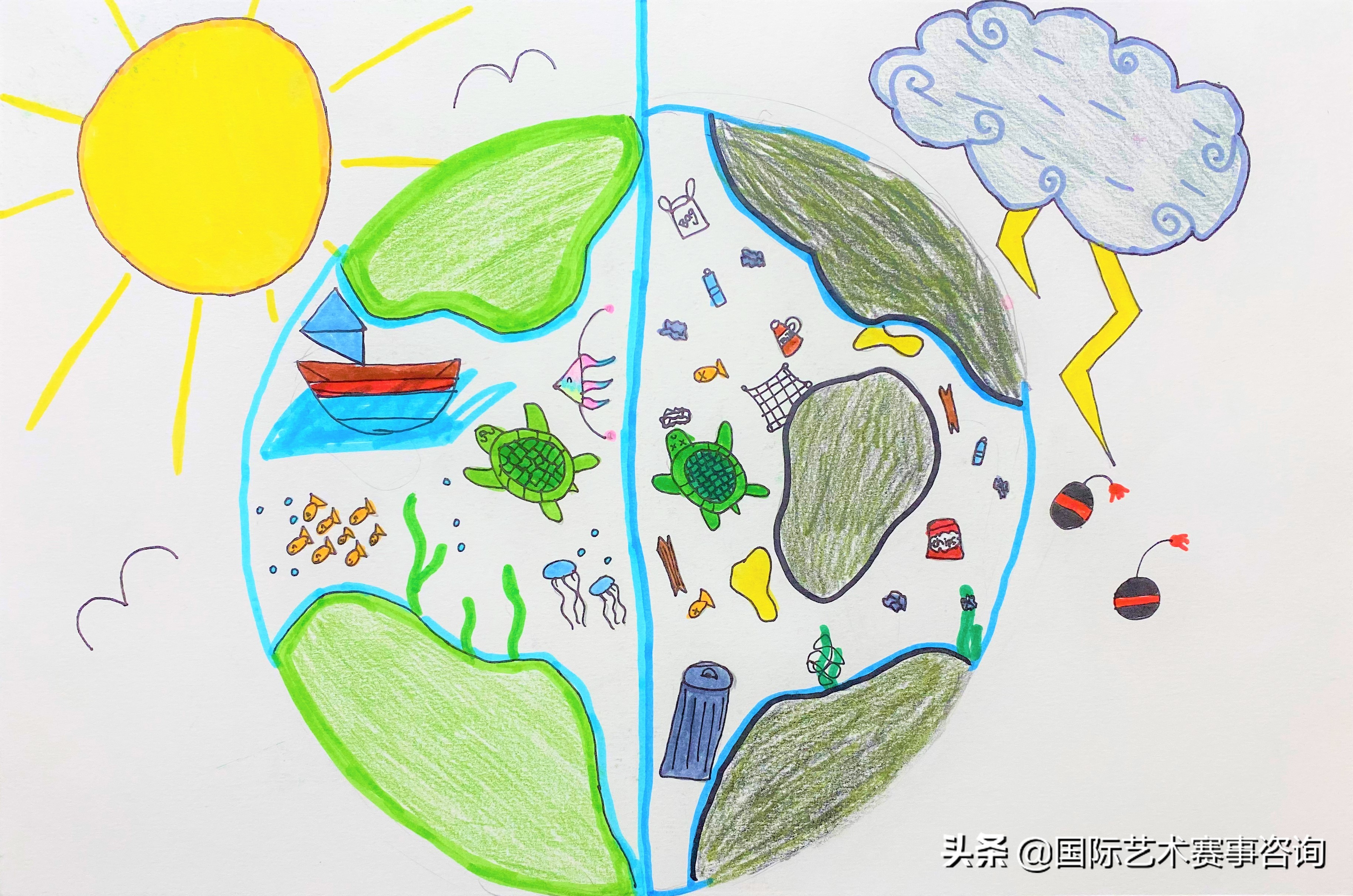 环境世界杯绘画一等奖(世界杯青少年现场绘画大赛环保主题作品展)