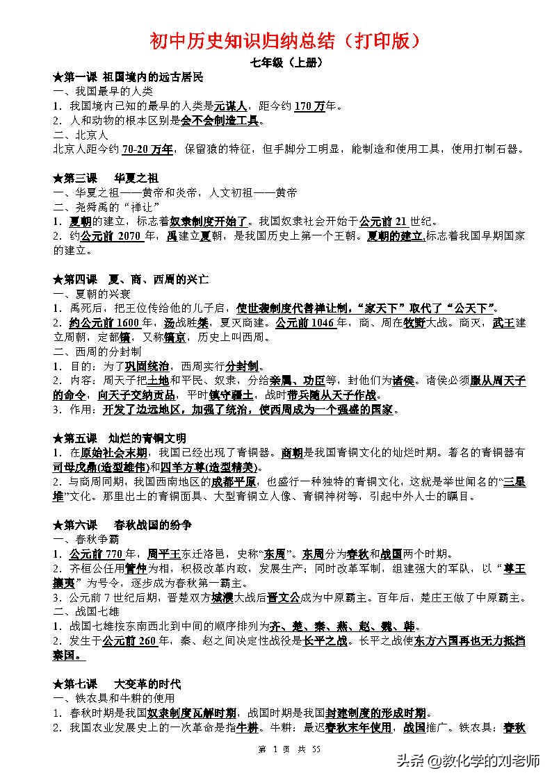 中国历史知识点总结归纳(（超详超全）初中历史1-6册知识点归纳汇总快快下载收藏)