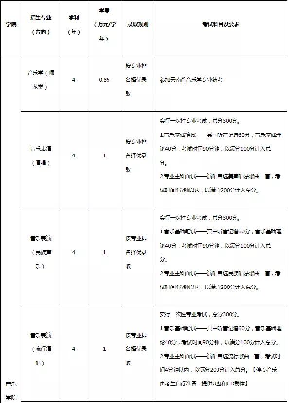云南艺术学院2020年普通本科招生简章