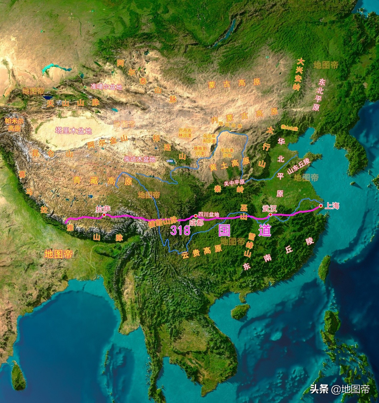 湖北,重庆,四川,西藏八省(市,自治区),全长5476公里,是我国最长的国道