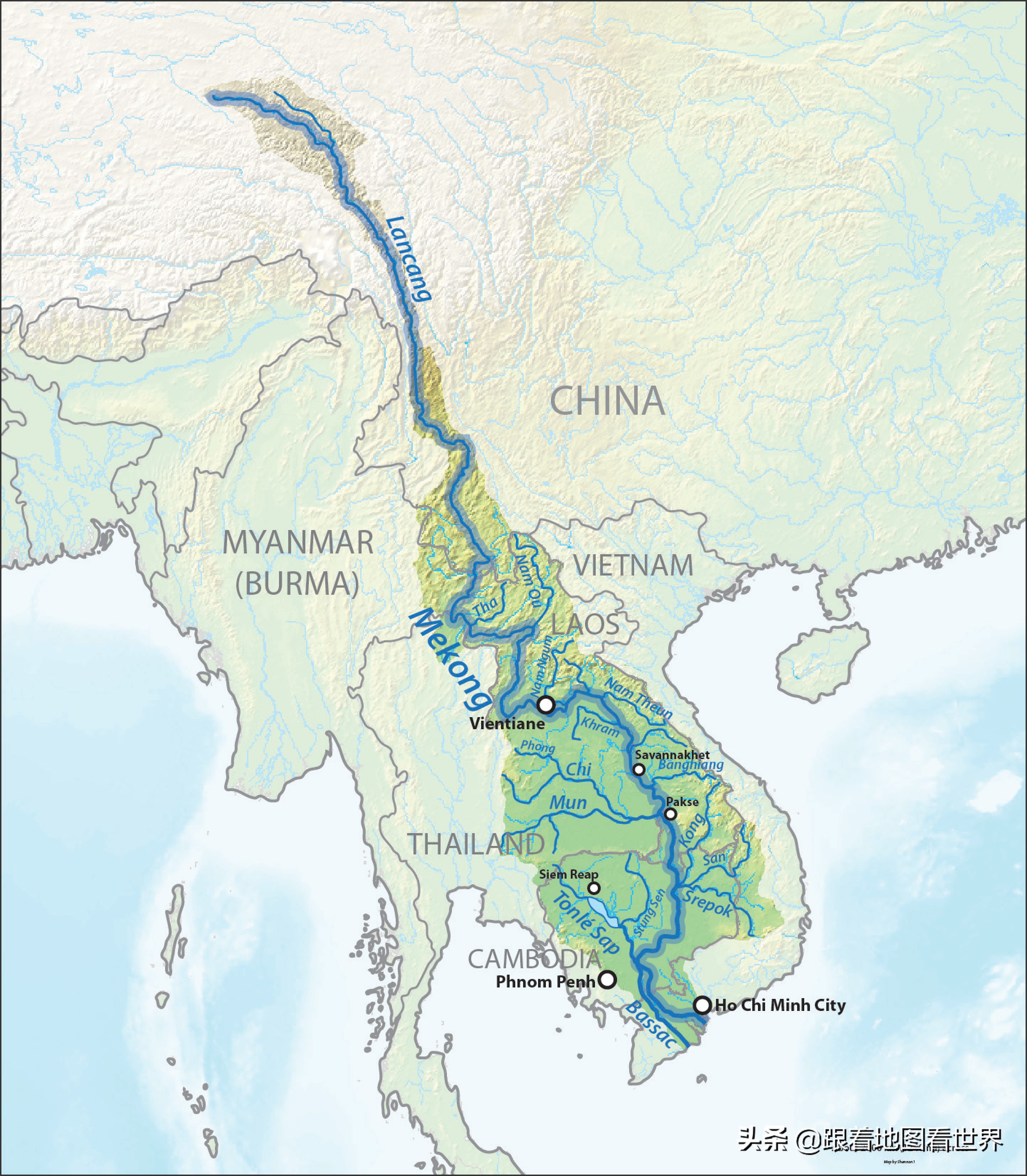 先为大家地理科普一下:东南亚的湄公河,在我国境内叫澜沧江,发源于