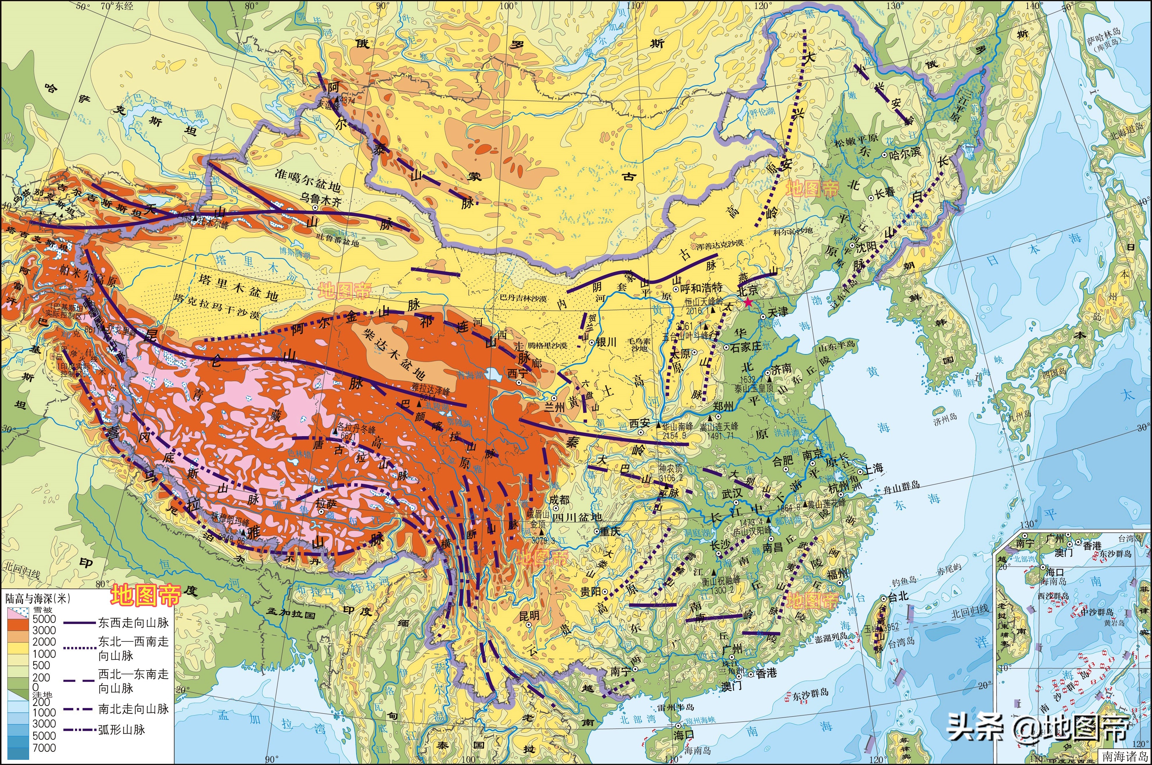 中国地形山脉图图片