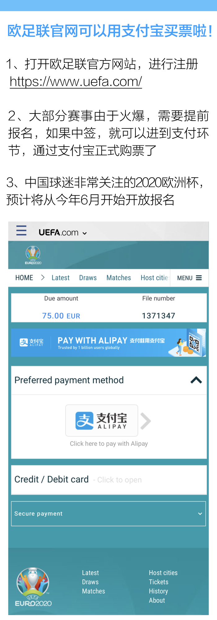 欧洲杯官网购票（欧洲杯能用支付宝购票了！欧足联官网正式上线支付）