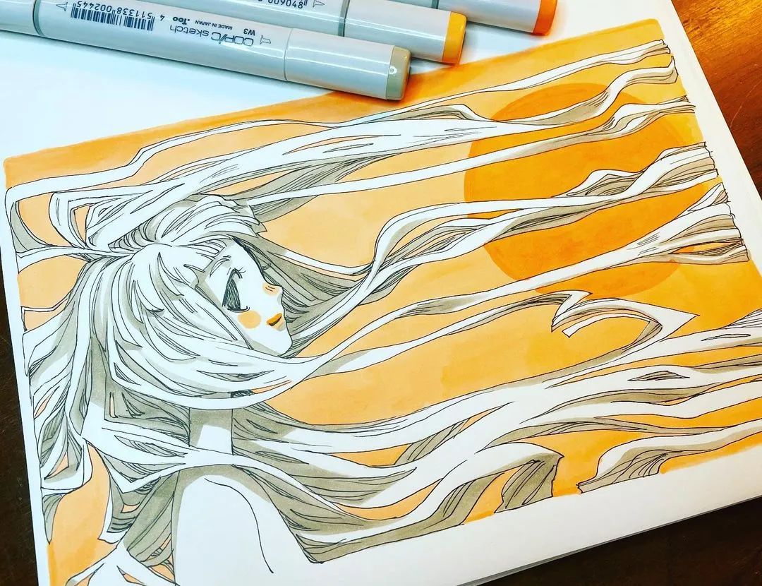 又酷又炫的60张线描马克笔少女,动感,帅气的画风,简单清新