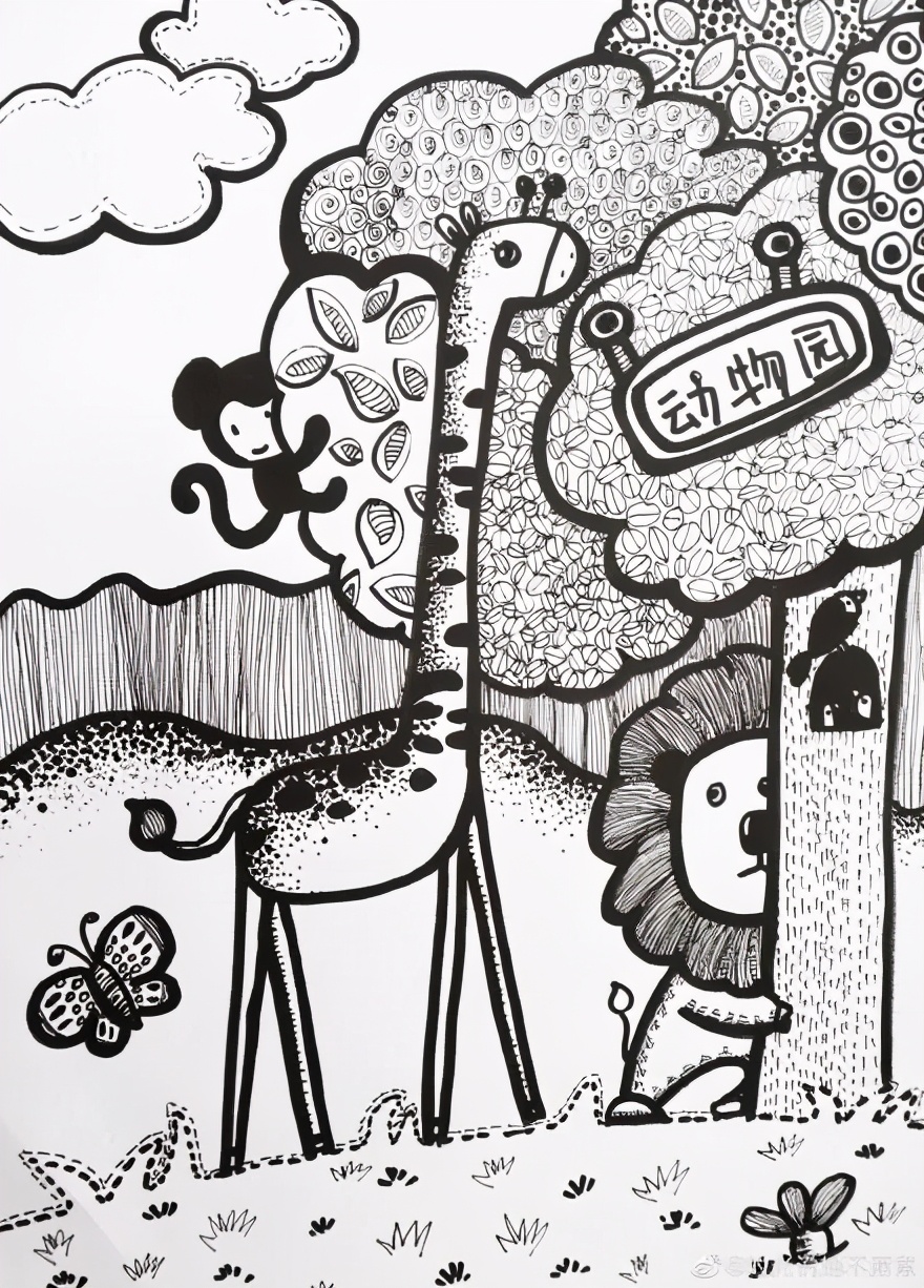 多种儿童线描装饰表现技法,张张精美有趣!画画过程值得大家学习