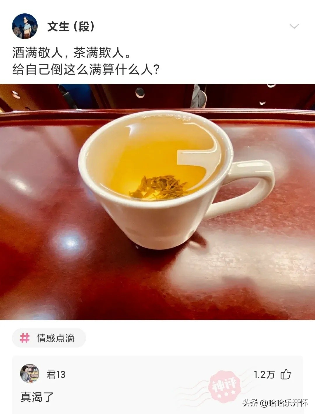 神评爆笑合集：酒桌文化是酒满敬人、茶满欺人，那给自己倒满呢？