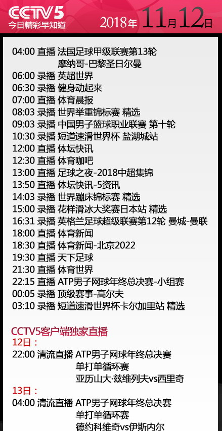 每周的中超集锦什么时间播出(央视今日节目单 CCTV5直播法甲摩纳哥vs大巴黎 足球之夜 天下足球)