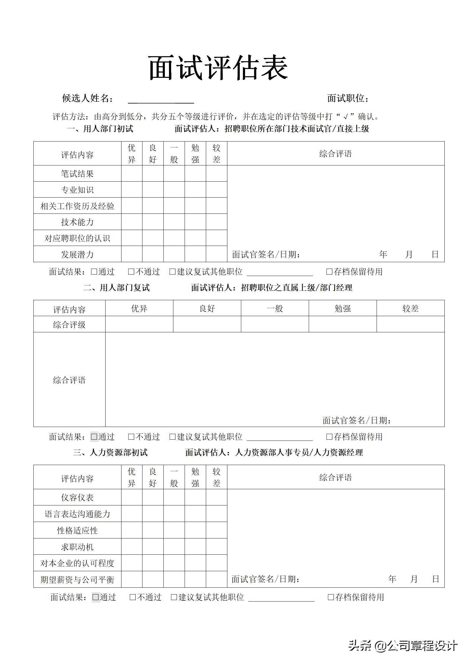 招聘表格（招聘流程及面试需备表格）