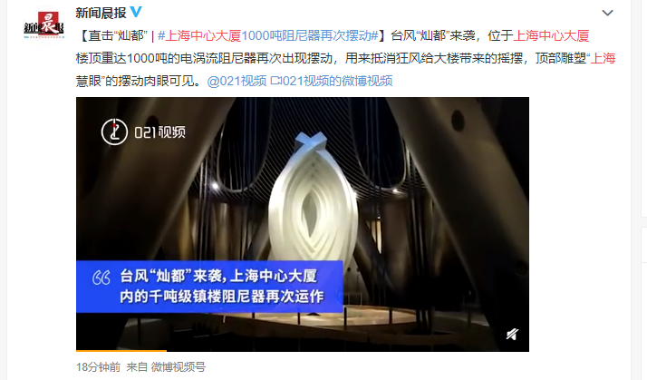 能抗住超强台风吗？灿都来袭，上海中心大厦1000吨阻尼器摆动 - 液压汇