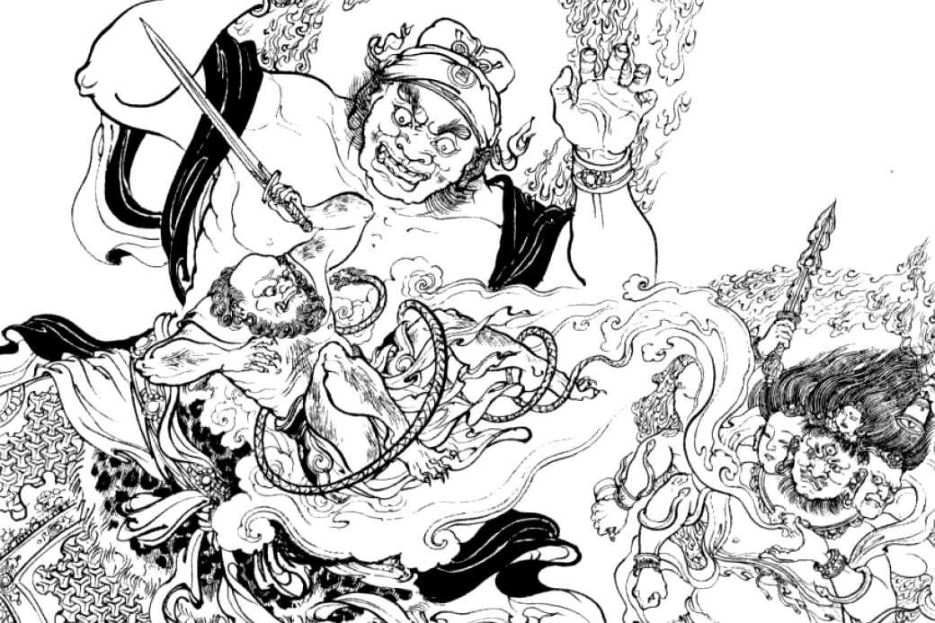 十绝阵中,惧留孙拿赵江,文殊广法天尊拿董全;九曲黄河阵中,老子拿混元